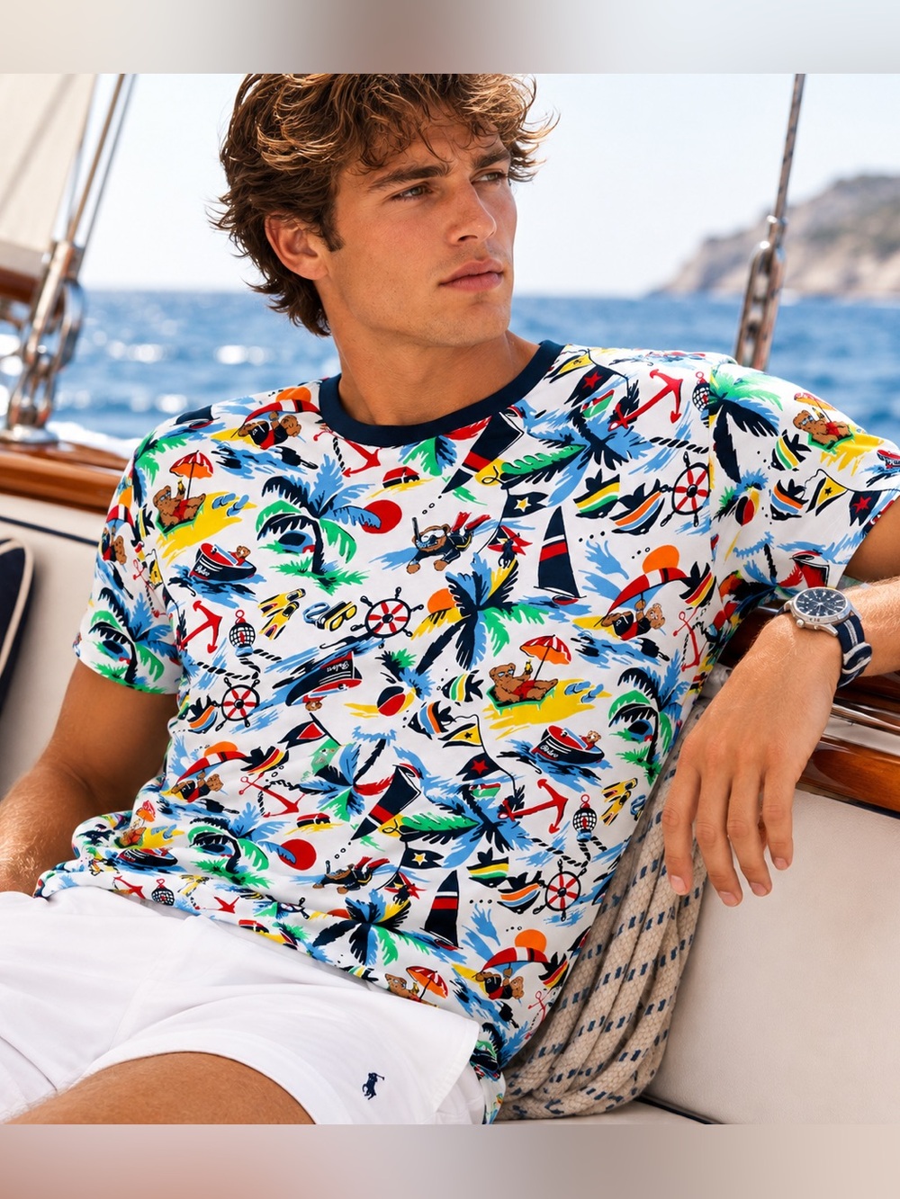 Polo Ralph Lauren Polo Bear Scuba Diving Tee Mens XS Underwater Ocean AOP